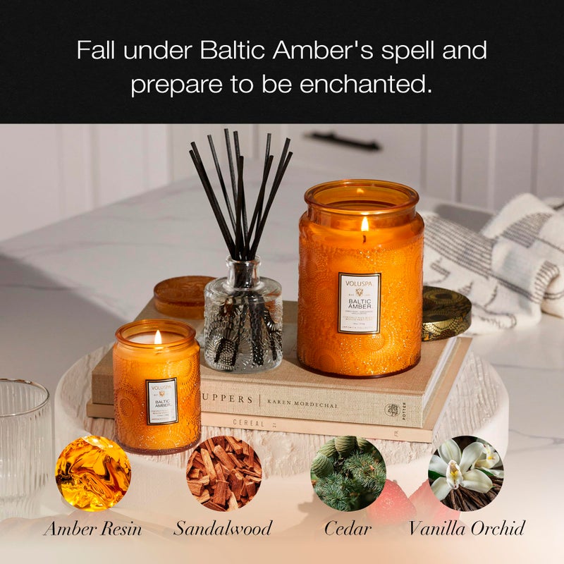 Voluspa Baltic Amber Candle | Small Glass Jar with Matching Glass Lid | 5.5 Oz | All Natural Wicks and Coconut Wax for Clean Burning | Vegan - Image 3